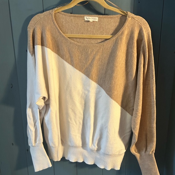 Colorblock Sweater - Cream and Tan, Size XL - Picture 1 of 8